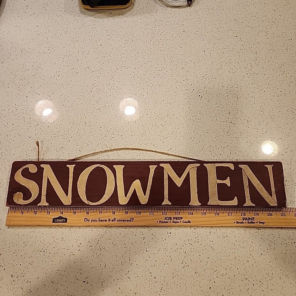 Wooden Handmade Snowman Sign Red 21"